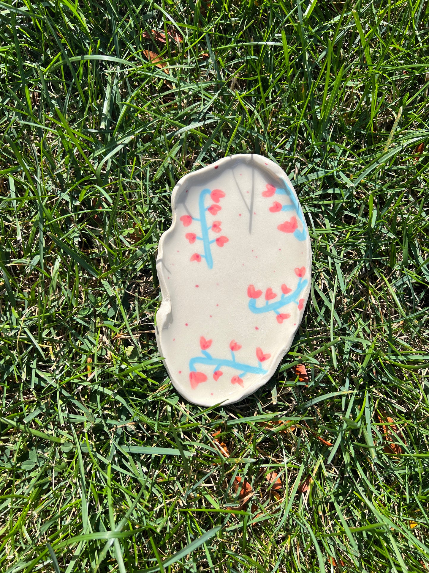 Pink Blue Snapdragon Flower Oyster Plate