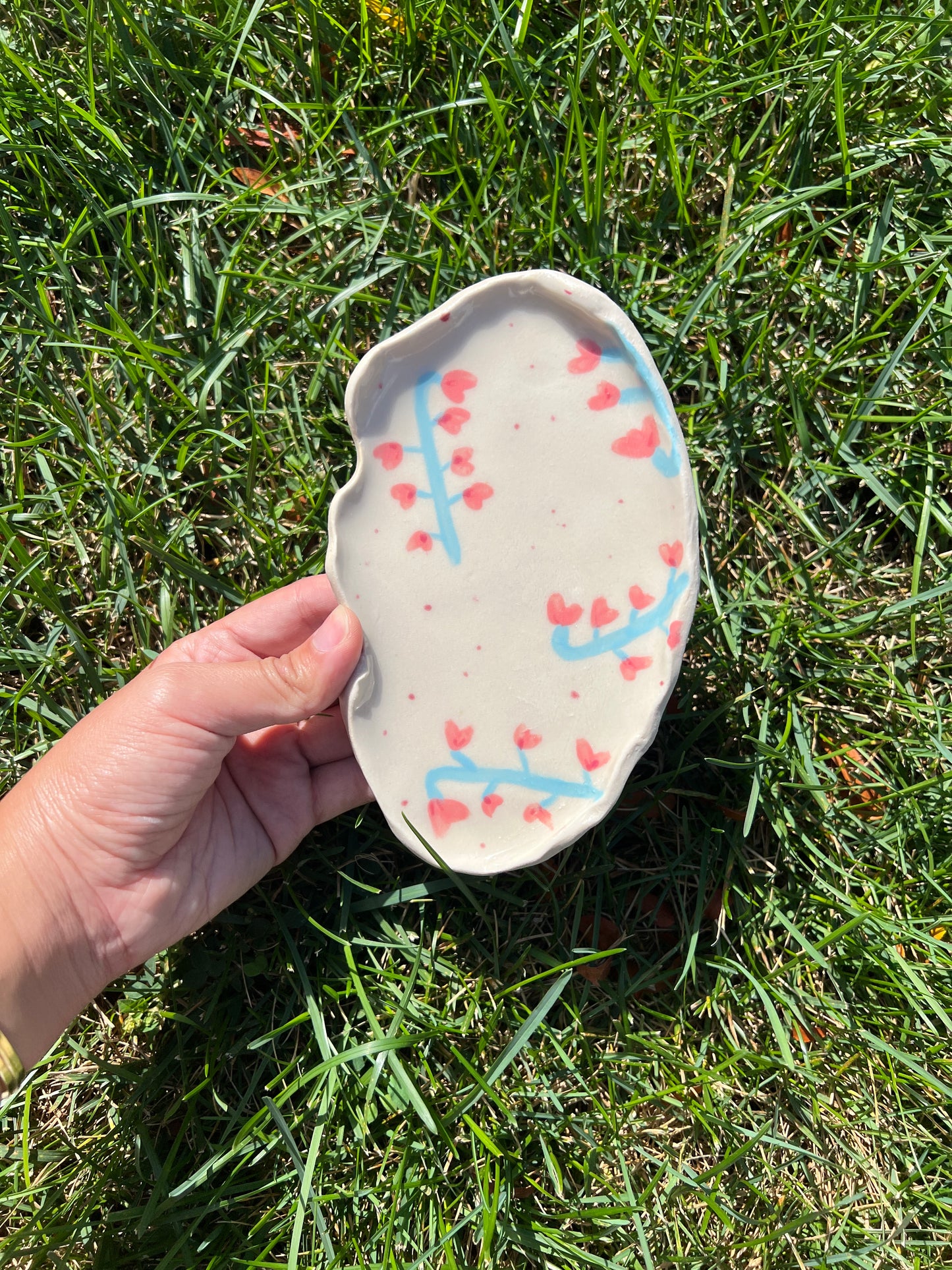 Pink Blue Snapdragon Flower Oyster Plate