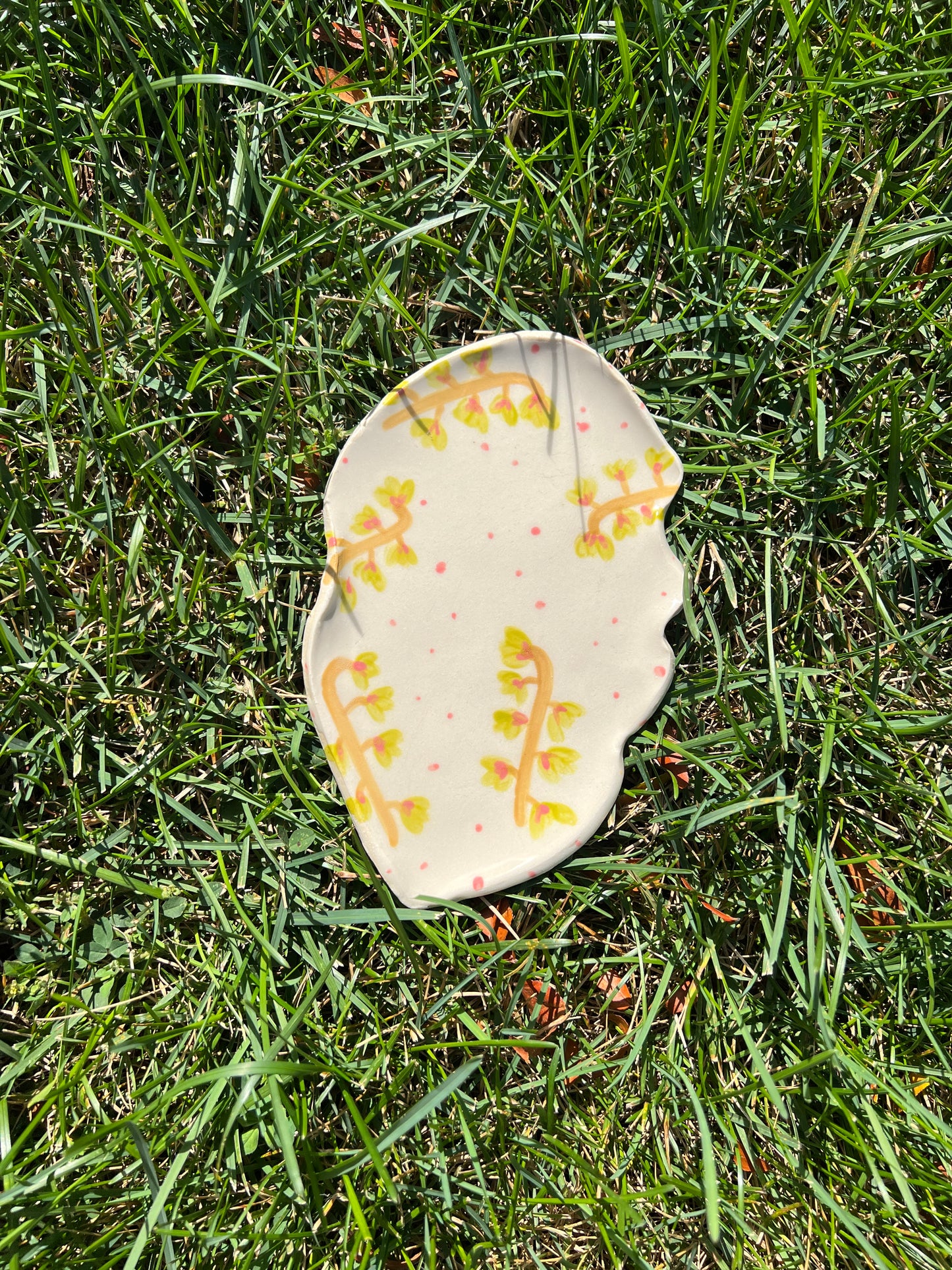 Yellow Green Snapdragon Flower Oyster Plate