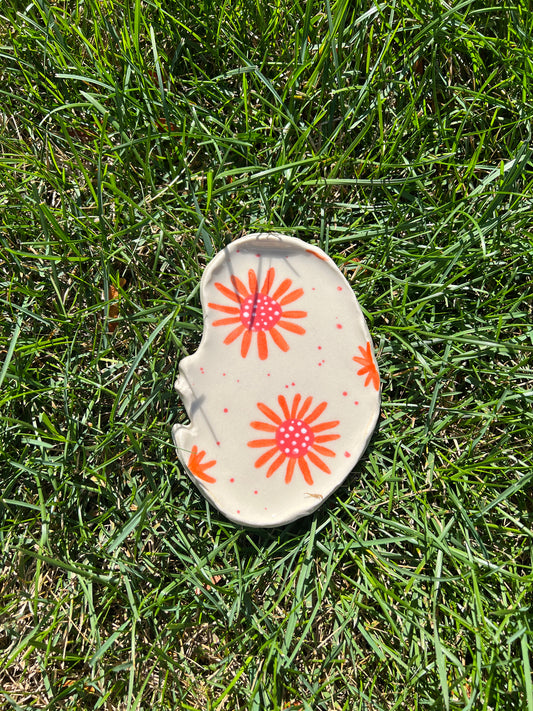 Red Orange Gerbera Flower Oyster Plate
