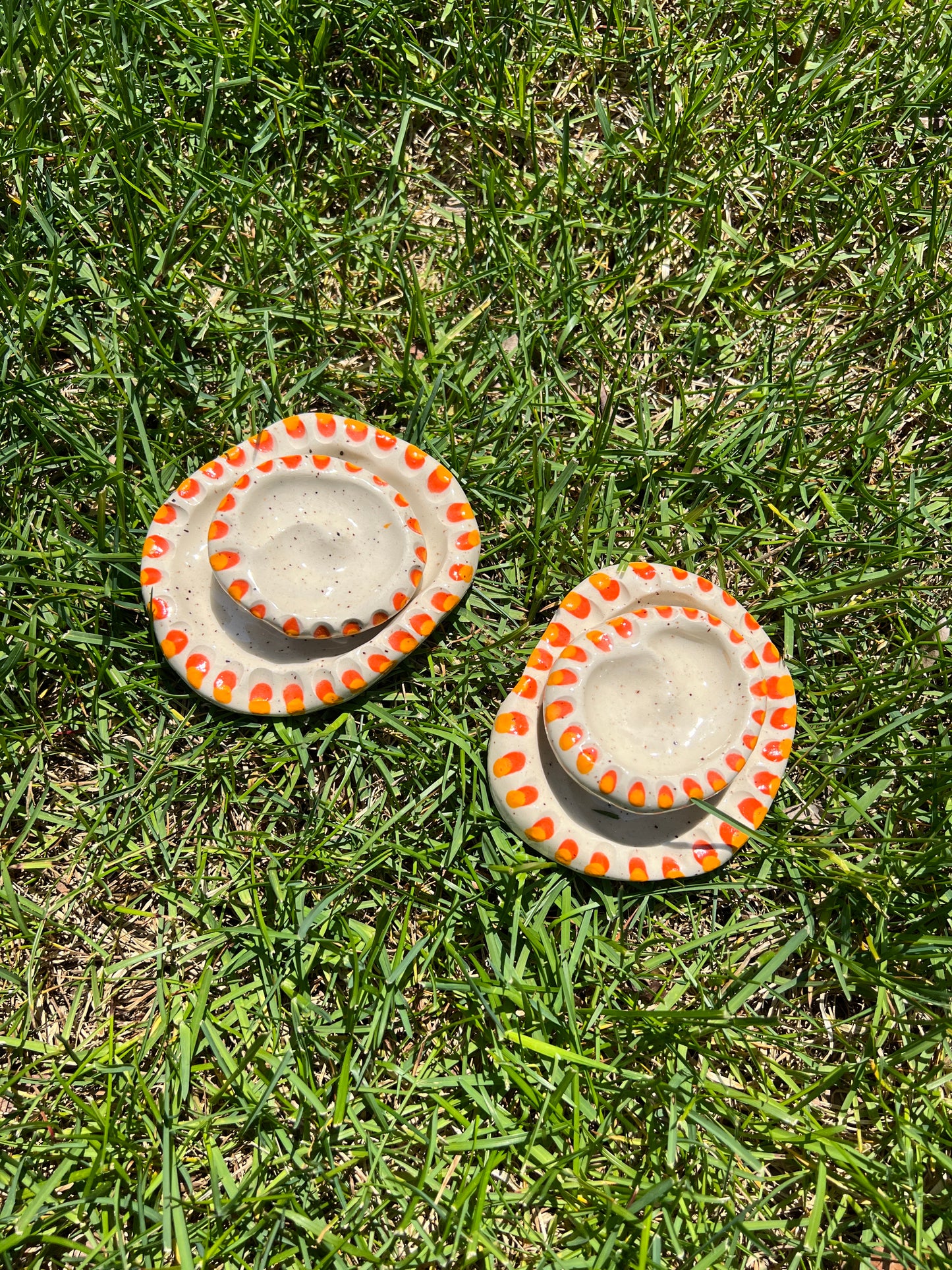 Grooved Blotchy Spotted Dish Matching Set