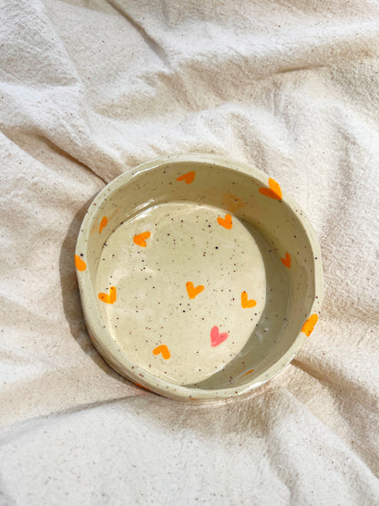 Light Orange Hearts Pet Bowl