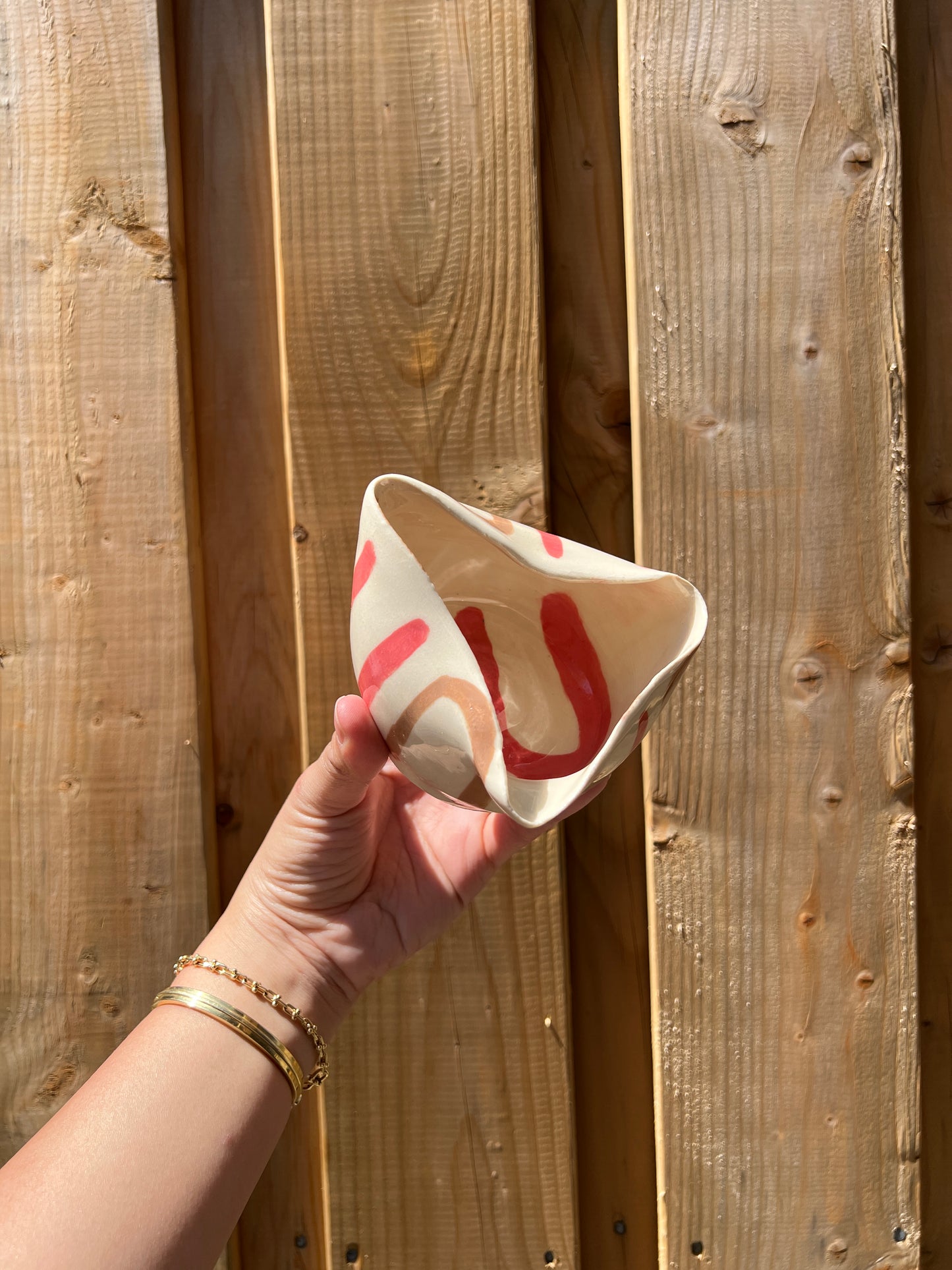 Pink & Tan Triangle Horseshoe Bowl