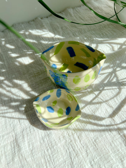 Green & Blue Pastel Bowl With Matching Mini Soy Sauce Bowl *2 Pieces*