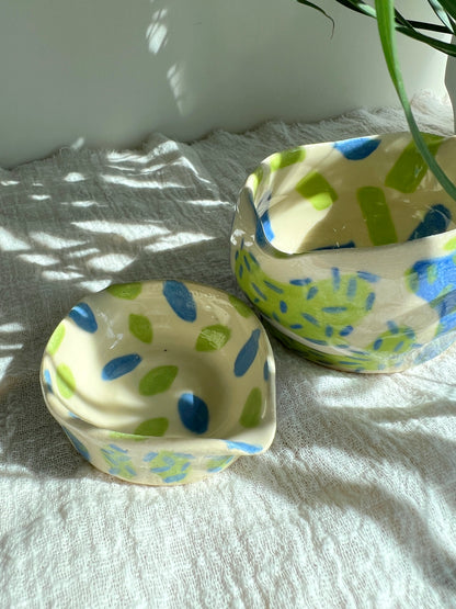 Green & Blue Pastel Bowl With Matching Mini Soy Sauce Bowl *2 Pieces*