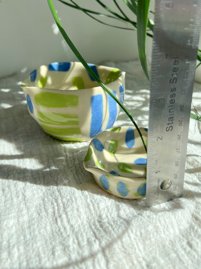 Green & Blue Pastel Bowl With Matching Mini Soy Sauce Bowl *2 Pieces*