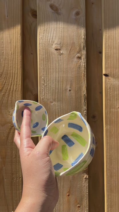 Green & Blue Pastel Bowl With Matching Mini Soy Sauce Bowl *2 Pieces*